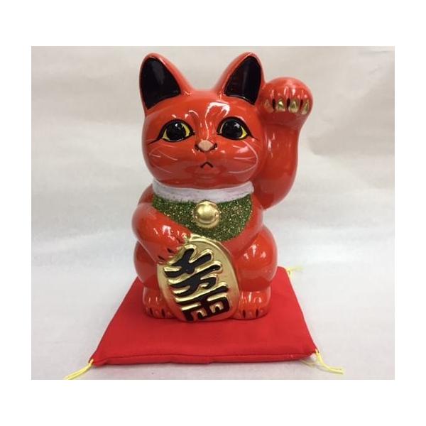 5号招き猫小判赤 (右手または左手) (座布団付) : 人形のモリシゲ