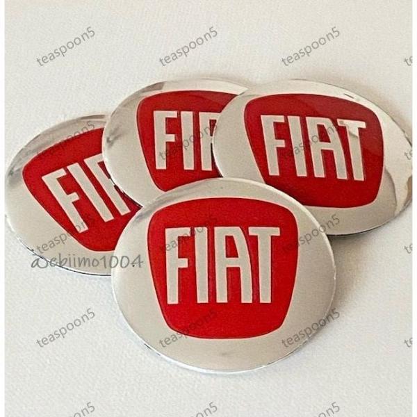 縦線なし フィアット FIAT ステッカー ホイールキャップシール エンブレムロゴ センターバッジ 光沢シルバーレッド 56mm 4枚