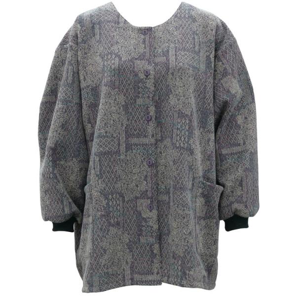 【2Lサイズ】送料無料/おばあちゃんのうわっぱり 暖か背中ボア付き【柄番号：smock-27-2l-4/エンジ系】おしゃれな♪おばあちゃん用 敬老の日、母の日、介護にも