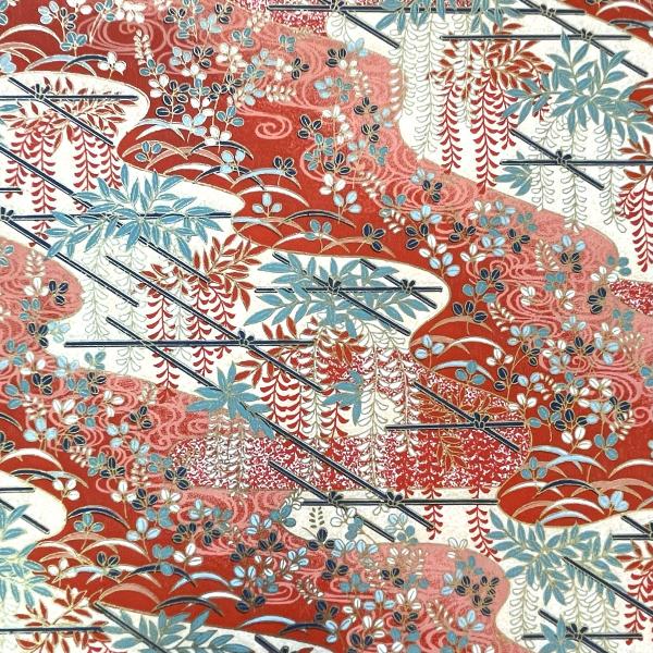 華やかな友禅紙 水面に藤棚 赤 菊判 大判 約63ｘ95cm 千代紙