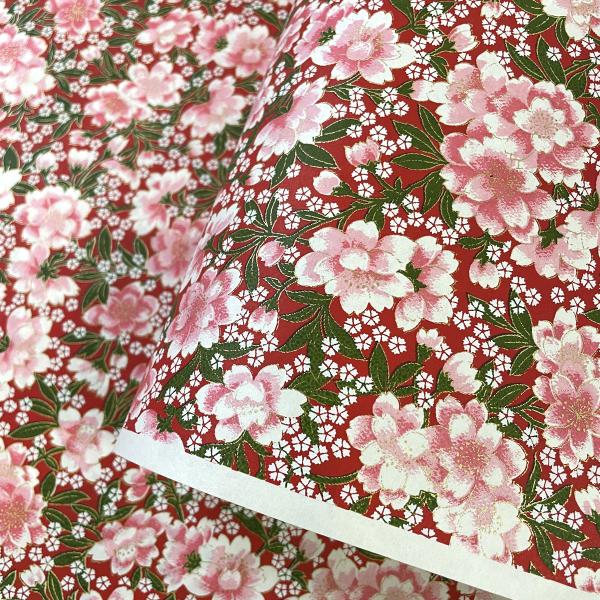 華やかな友禅紙 豪華 牡丹の花と白の小花 赤 大判 約63x93cm 千代紙