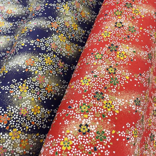 華やか友禅和紙 金雲に小桜ちらし 赤 青 大判 菊判 約63ｘ93cm 千代紙