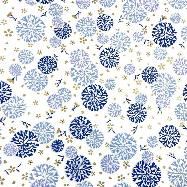 友禅和紙 さわやか白地に青の丸紋様 金の小桜ちらし 大判 大判 菊判 約63ｘ93cm 千代紙