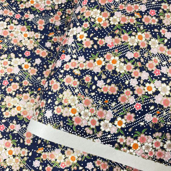友禅和紙 可憐な桜 優しいドット柄 紺地 かわいい 大判 約63ｘ93cm 千代紙