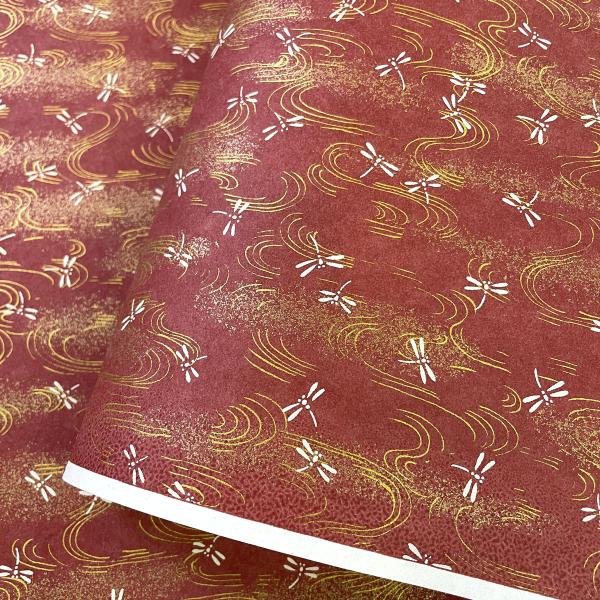 友禅紙 水面にとんぼ 茶色 秋のトンボ 大判 約63ｘ93cm 千代紙