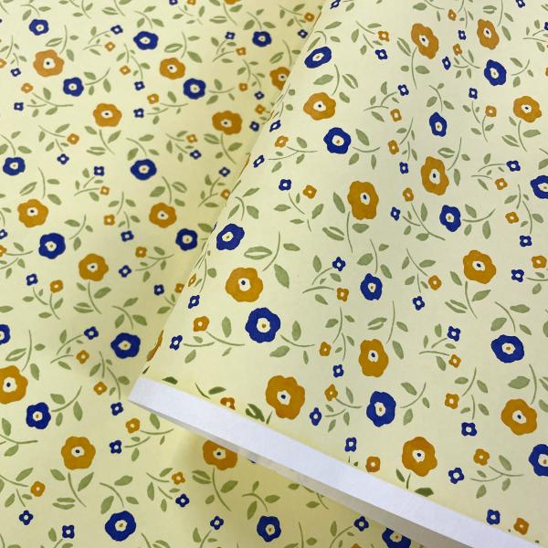 北欧風 友禅紙 可愛らしい小花 ポピー クリーム色 黄色 くすみカラー 大判 約63ｘ95cm 千代紙