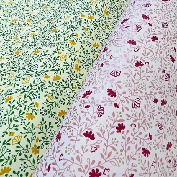 北欧風 友禅和紙 ナチュラル 小花  黄色 ピンク 大判 約63ｘ93cm