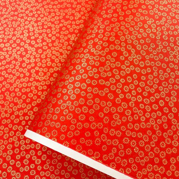 金色が華やかな加賀友禅 和紙 小花 小菊 赤 大判 約63ｘ93cm 千代紙