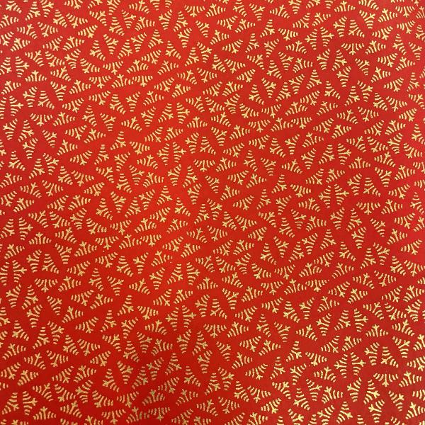 金色が華やかな加賀友禅 和紙 不規則な三角紋様 赤 大判 約63ｘ93cm