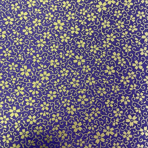 金色が華やかな加賀友禅 和紙 桜と唐草 藤色 大判 約63ｘ93cm