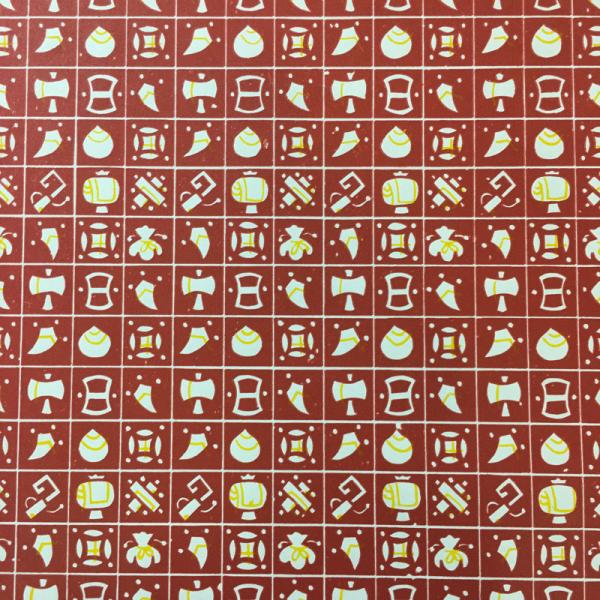 木版 手摺り和紙 京千代 宝づくし 紅赤色 74 小判 厚手 26 x 38cm