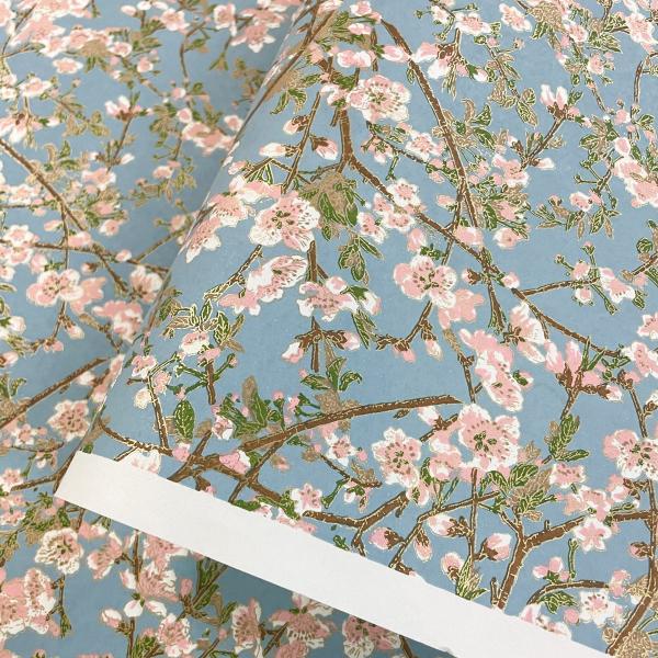 華やかな友禅紙 桃の花 桃の木 水色 梅 桜 大判 約63ｘ93cm 千代紙