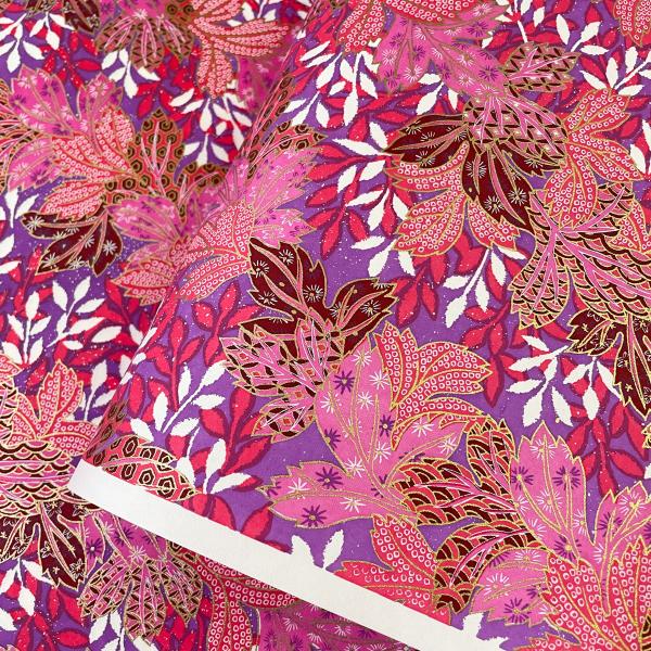 友禅和紙 華やか リーフ柄 ローズ色 牡丹色 紫 大判 約63x93 cm