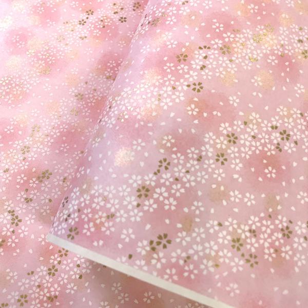 華やかな友禅紙 桃色 ピンクに金雲 白の小桜ちらし 大判 約63ｘ 93 cm 千代紙
