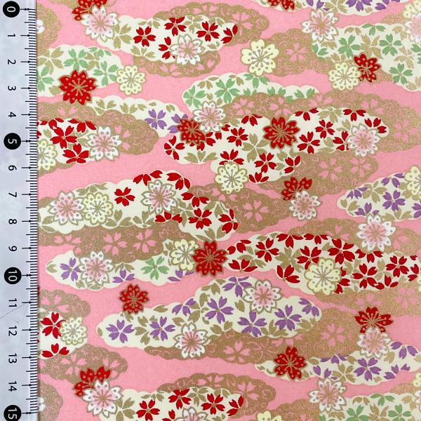 友禅和紙 華やか 雲紋様にやさしい色の桜 ピンク 桃色 大判 約63x93cm