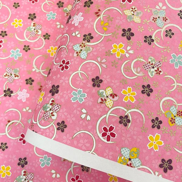 華やかな友禅紙 桜と白の三日月型模様 桃色 ピンク 大判 約63ｘ95cm 千代紙