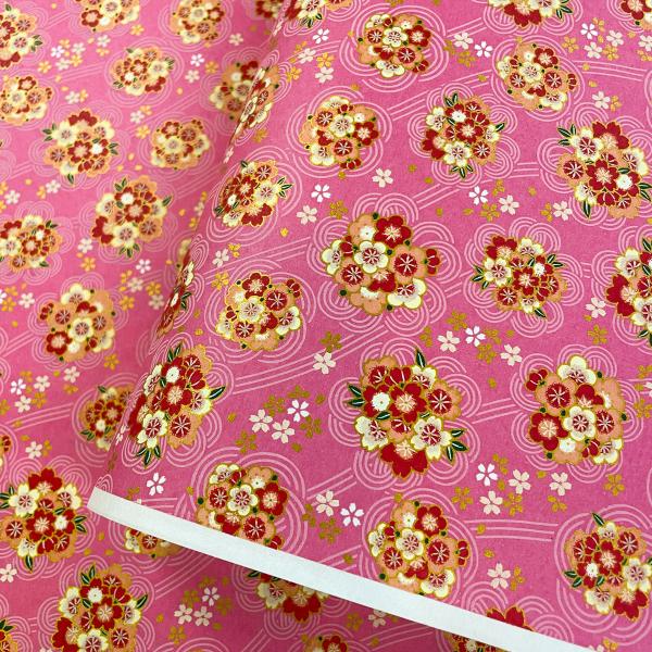 友禅和紙 梅結びの水引飾りに 桜 梅 濃いピンク地 可愛い 大判 約63ｘ93cm 千代紙