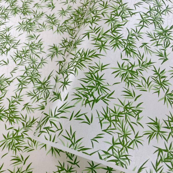 友禅和紙 さわやかな竹林 青竹 白地 パールホワイト 大判 約63ｘ93cm 千代紙