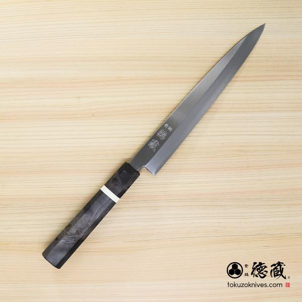 ステンレス片刃柳刃包丁 210mm 片刃 銀紙3号 スタビライズ八角 白輪