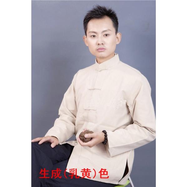 終売予定（在庫切れ後、販売終了予定）功夫（カンフー）長袖シャツ素材：綿１００％色：8色黒色、紺色、白色、茶色、生成り（乳黄）色、カーキ（軍緑）色、ワイン（栗）色、灰色サイズ：6サイズ