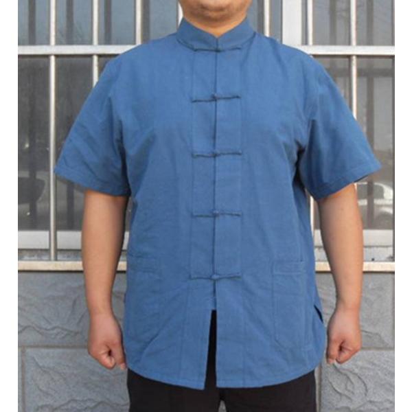 ※明るい青色です。綿製カンフー半袖シャツ綿00%中国製中国伝統的な短袖シャツです。※柄は商品毎により違いがあります。 ディスプレイ画面等の環境上、ページと実際の商品の色・型とは多少違う場合がございます。実寸はメジャー採寸の為、若干の誤差（2...