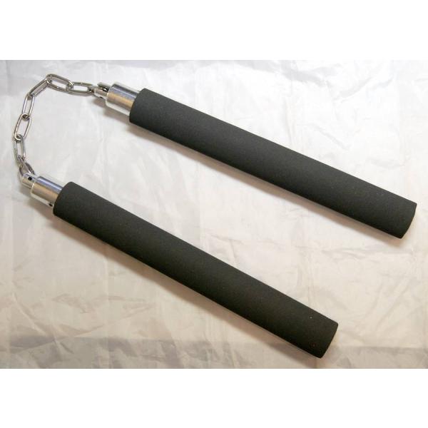 カンフー武具・黒色 ウレタン  ラバー  ショートヌンチャク【ソフトラバー製玩具】 遊離ベアリング軸承リング使用　追跡付きメール便発送可
