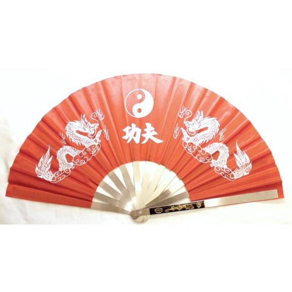 太極拳・カンフー 功夫 武闘 鉄扇子 軽量安価型 鉄扇 双龍柄 赤色 専用袋別売重量約390g、片方の柄の長さ34cm色:黒、青、赤の3色中国大陸製の軽量型安価品双龍柄振りかざして開くと、扇子を開く快適な音が出ます。 ※こちらの安価品は、作...