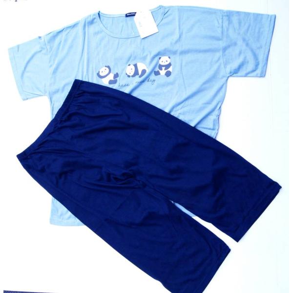 ドロップショルダーTシャツ ＋ 7分丈パンツ  綿100％  レディース M-L WE-170-2B BL