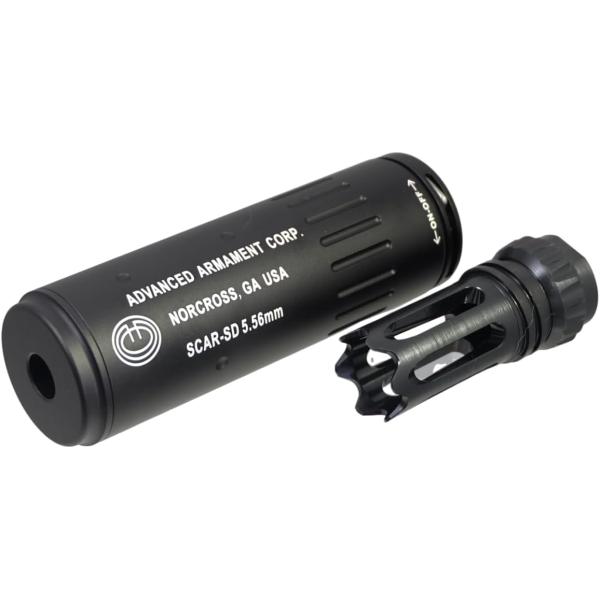 【SAA】AAC ショートタイプ  QDサイレンサー＆フラッシュハイダーセット｜14mm逆ネジ対応×フルメタル構造×リアル刻印×M4/SCAR互換×外装強化【S014-BK】