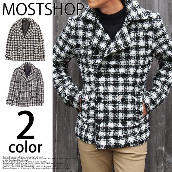 ピーコート メンズ Pコート タータンチェック 千鳥格子 チドリ柄 ショート丈 Buyee 日本代购平台 产品购物网站大全 Buyee一站式代购 Bot Online