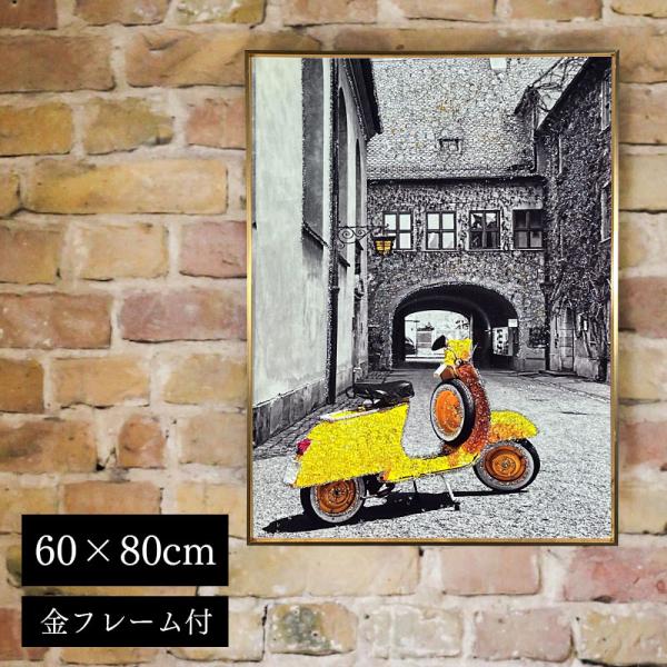 水晶パネル アートパネル 60×80cm 街並み 金フレーム付き クリスタル シルバー 絵 イラスト おしゃれ 高級感 KH238