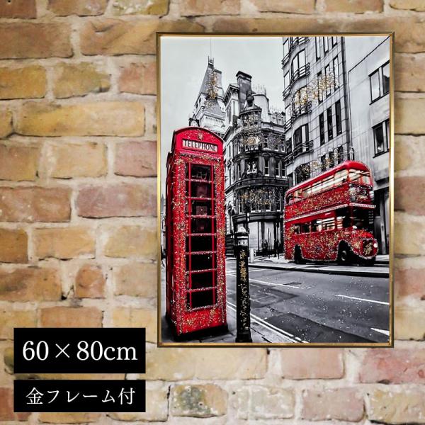 水晶パネル アートパネル 60×80cm 街並み 金フレーム付き クリスタル シルバー 絵 イラスト おしゃれ 高級感 KH254