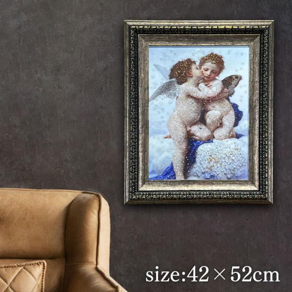 水晶パネル アートパネル 42×52cm 名画 エンジェル フレーム付き クリスタル 絵 イラスト おしゃれ 高級感 KH2094