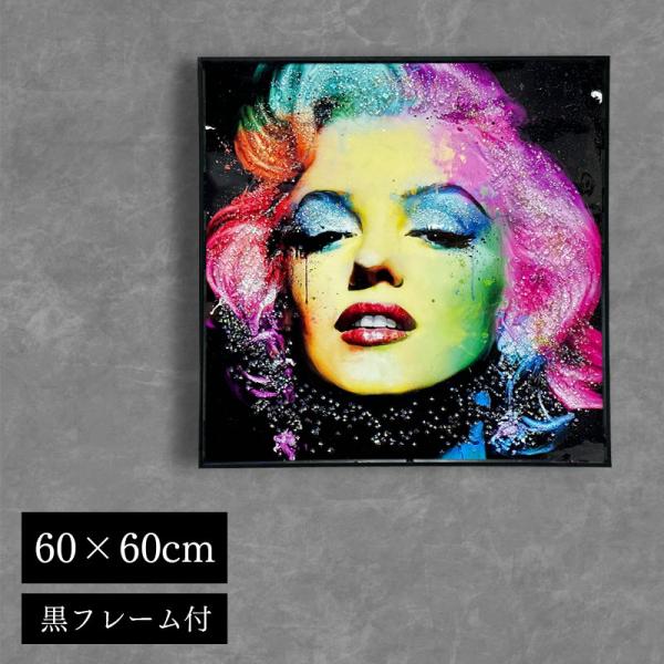 水晶パネル アートパネル 60×60cm ポップアート 黒フレーム付き クリスタル シルバー 絵 イラスト おしゃれ 高級感 KH978