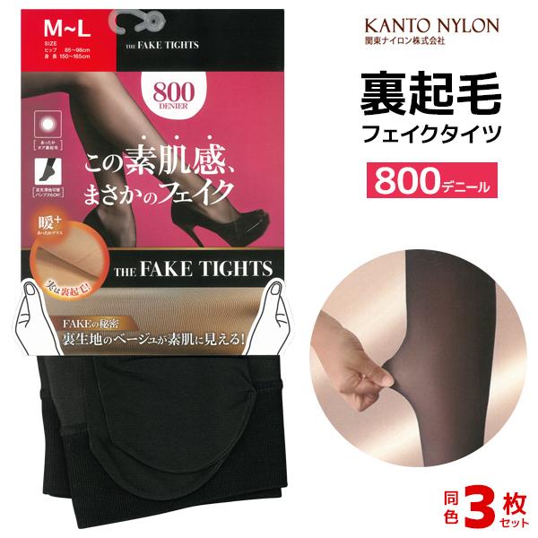 同色3枚セット 800デニール 素肌感 フェイクタイツ 裏起毛 関東ナイロン
