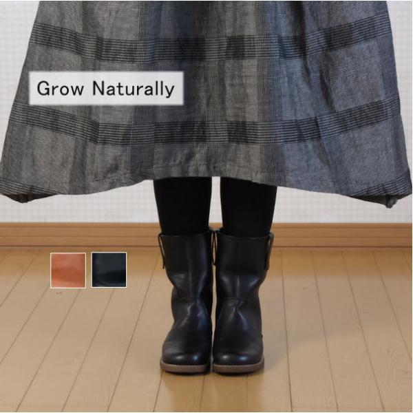 【美品】grow naturally GN-2018 栃木レザー ブーツ 38 即納】GROW NATURALLY(グロウナチュラリー)レザー ミドルブーツ GN