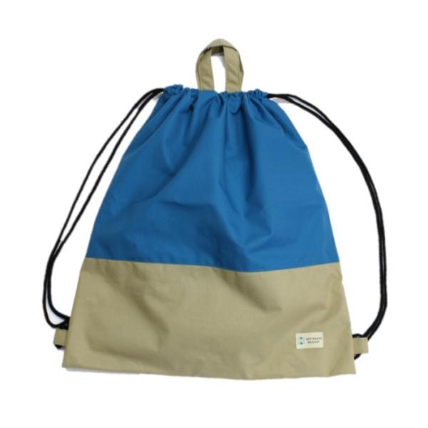 【ナップ 大容量 巾着L】ナップサックタイプ （ツートンカラー）撥水防水生地 スポーツバッグ プールバッグ (ターコイズｘベージュ)