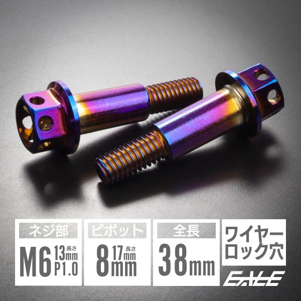 バイク用 ピボットボルト M6 P1.0 8mm径 ステンレス製 ブレーキ／クラッチレバー対応 ワイヤーロック穴付き 汎用 補修 交換 2本セット 焼チタン TH0549