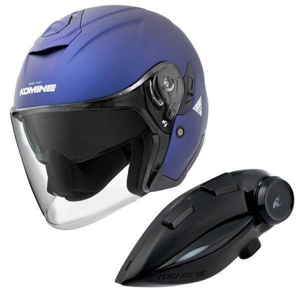 他サイト： コミネ KOMINE バイク用 HK-172 FL コンポジット FRP ジェットヘルメット + KK-902 モーターサイクルインターカム マットメタルブルー Lサイズ 00-172の商品画像