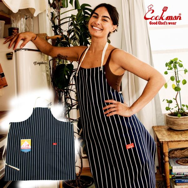 COOKMAN（クックマン） Long Apron Stripe Navy ロングエプロン