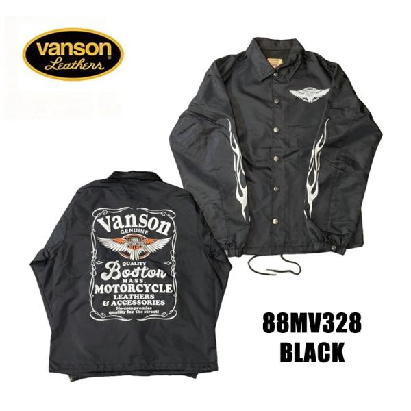 バンソン コーチジャケット 刺繍ロゴ ブラック S VANSON バンソン モトブルーズ別注 COACH JACKET コーチジャケット