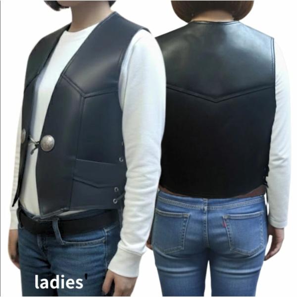 HEAVY MOTOBLUEZ サイドレースレザーベスト Ladies「ブラック」MB