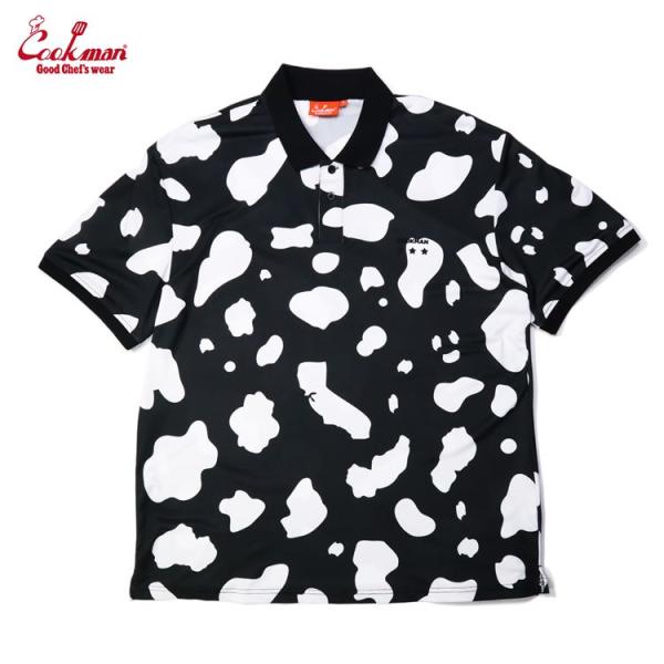COOKMAN/クックマン　Polo Shirts Cow Black　ポロシャツ　ユニセックス　ブラック　カウ　牛柄　【231-31280】