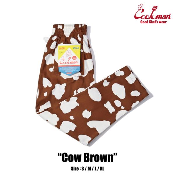COOKMAN/クックマン　Long Chef Pants  シェフパンツ「Cow Brown」（ユニセックス）牛　牛柄　カウ　カウ柄　ブラウン　アニマル　アニマル柄　アニマルシリーズ