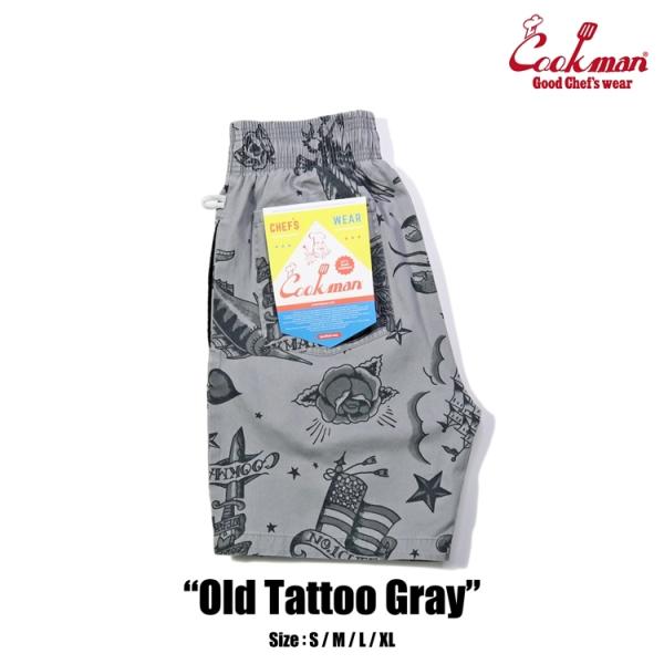 COOKMAN/クックマン　Chef Pants Short  シェフパンツ「Old Tattoo Gray」（ユニセックス）タトゥー　アーティスト マリー　グレー