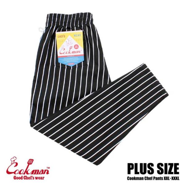 COOKMAN/クックマン Chef Pants Plus Size　シェフパンツ プラスサイズ「Stripe Black」（ユニセックス）ブラック　ストライプ　ビッグサイズ