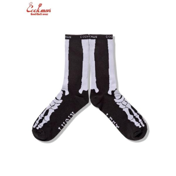 COOKMAN/クックマン　ソックス 　靴下　 Rib Crew Socks　『Bone Black』ボーン　骸骨　ブラック