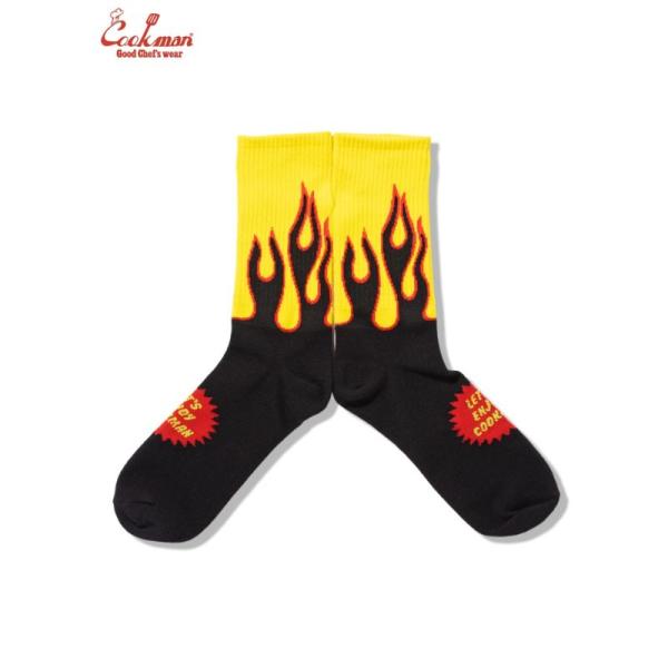 COOKMAN/クックマン　ソックス 　靴下　 Rib Crew Socks　『Flame Black Yellow』ブラック　フレイム　イエロー