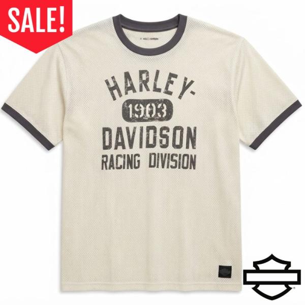 【セール！アウトレット品！1点もの】Harley-Davidson メンズ・レーシングリンガーTシャツ サイズ:2XL オフホワイト ハーレーダビッドソン