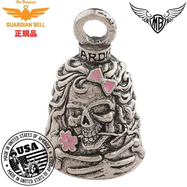 【送料無料！】米国製 ガーディアンベル 「 Lady Skull Pink Enamel 」お守り 魔除け バイカー GUARDIAN BELL